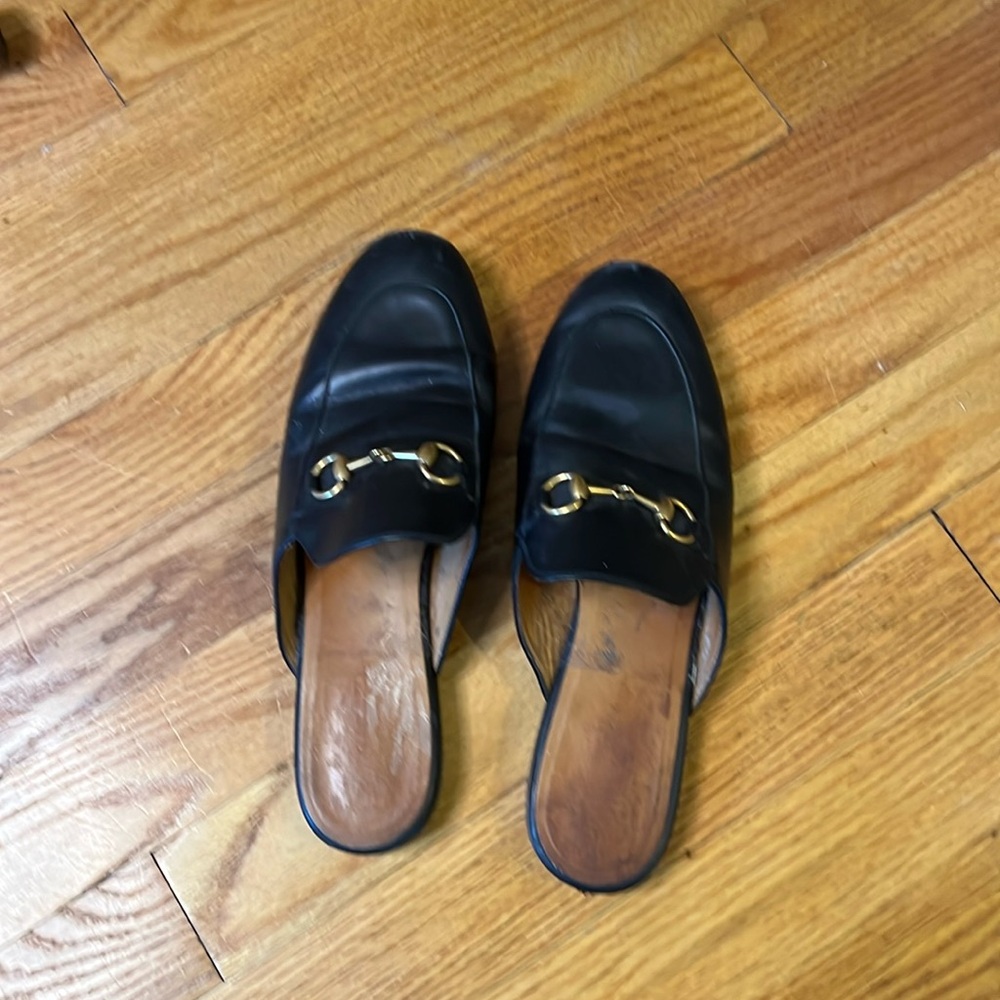 Gucci Princetown Horsebit Mule Leather Flat Loafer Slipper Black Size 37 / 7